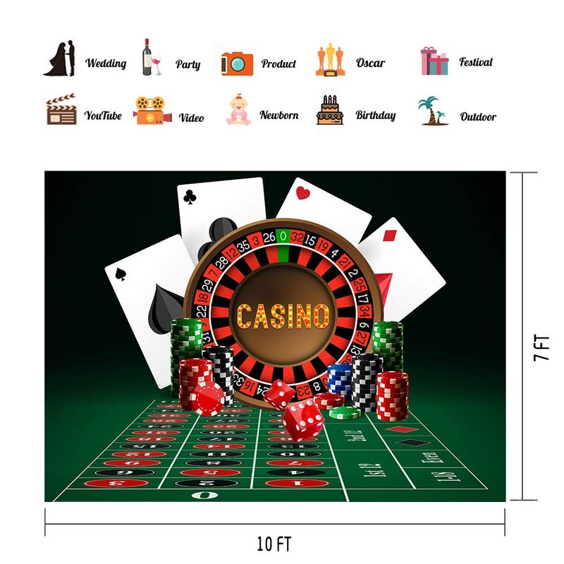 PHMOJEN Casino Theme Party Backdrop Vinyl 10x7ft Roulette Color Chip Poker Photography Background Party Banner Photo Shooting Props LYPH946 - Image 2